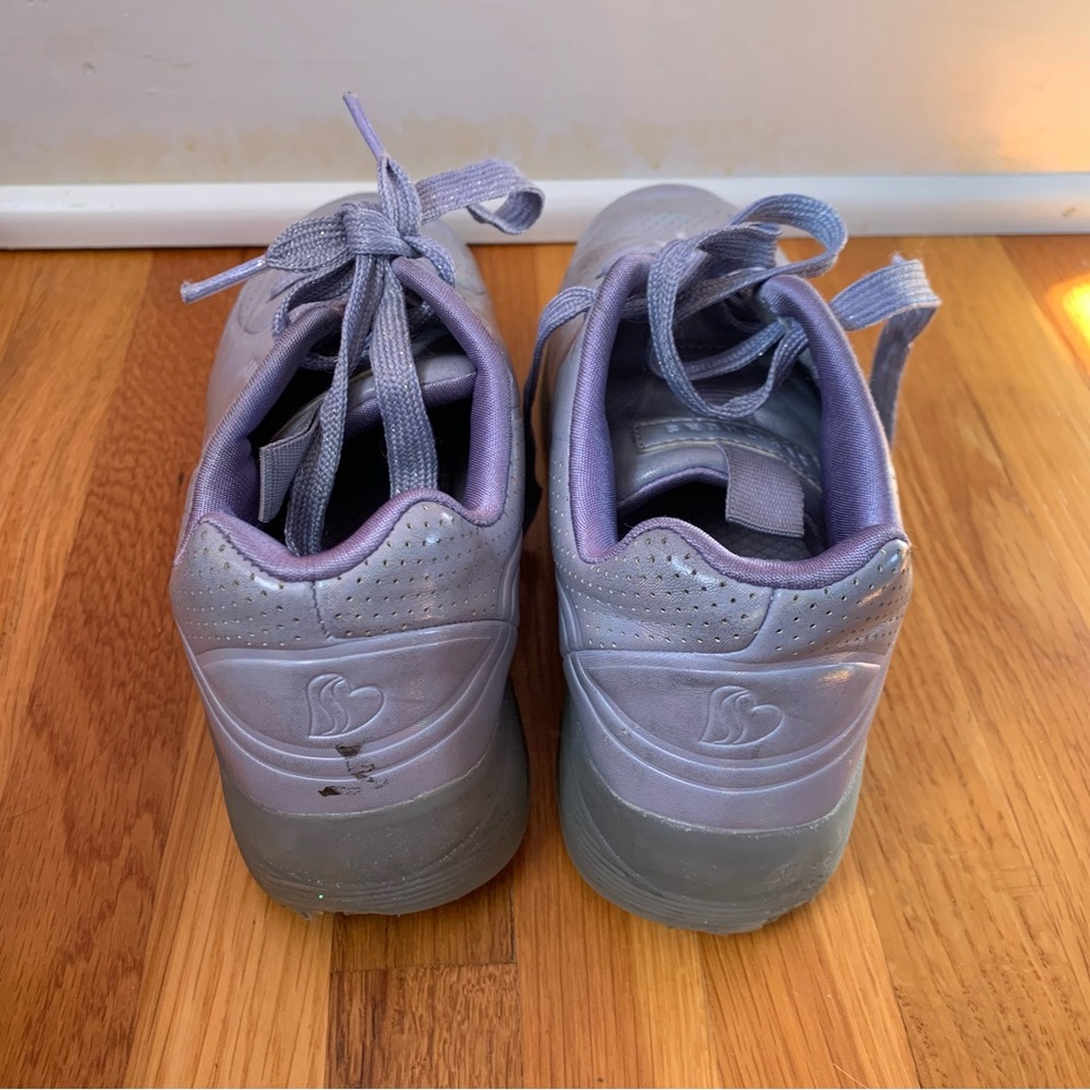 Holographic Lavender Sneakers Skechers Girls Size 1 Air Cooled Memory Foam Shoes - Picture 6 of 10